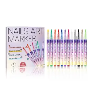 12-Color Numb Nail Art Pen Set with Broad Tip Quick-Drying Acrylic Paint for Bold Vivid Designs Waterproof Professional Manicure Tools Full Coverage