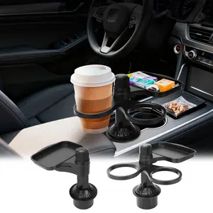 3in1 multi-compartment Car Cup Holder Tray, Car Console Organizer -Expandable Food Table with 360° Rotating Design,Sturdy Base for Long Road Trips Table Tray