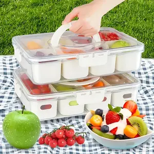 8 Compartment Snack Box Divided Dinner Plate with Lid and Handle Portable Snack Box Candy Organizer Kitchen Storage