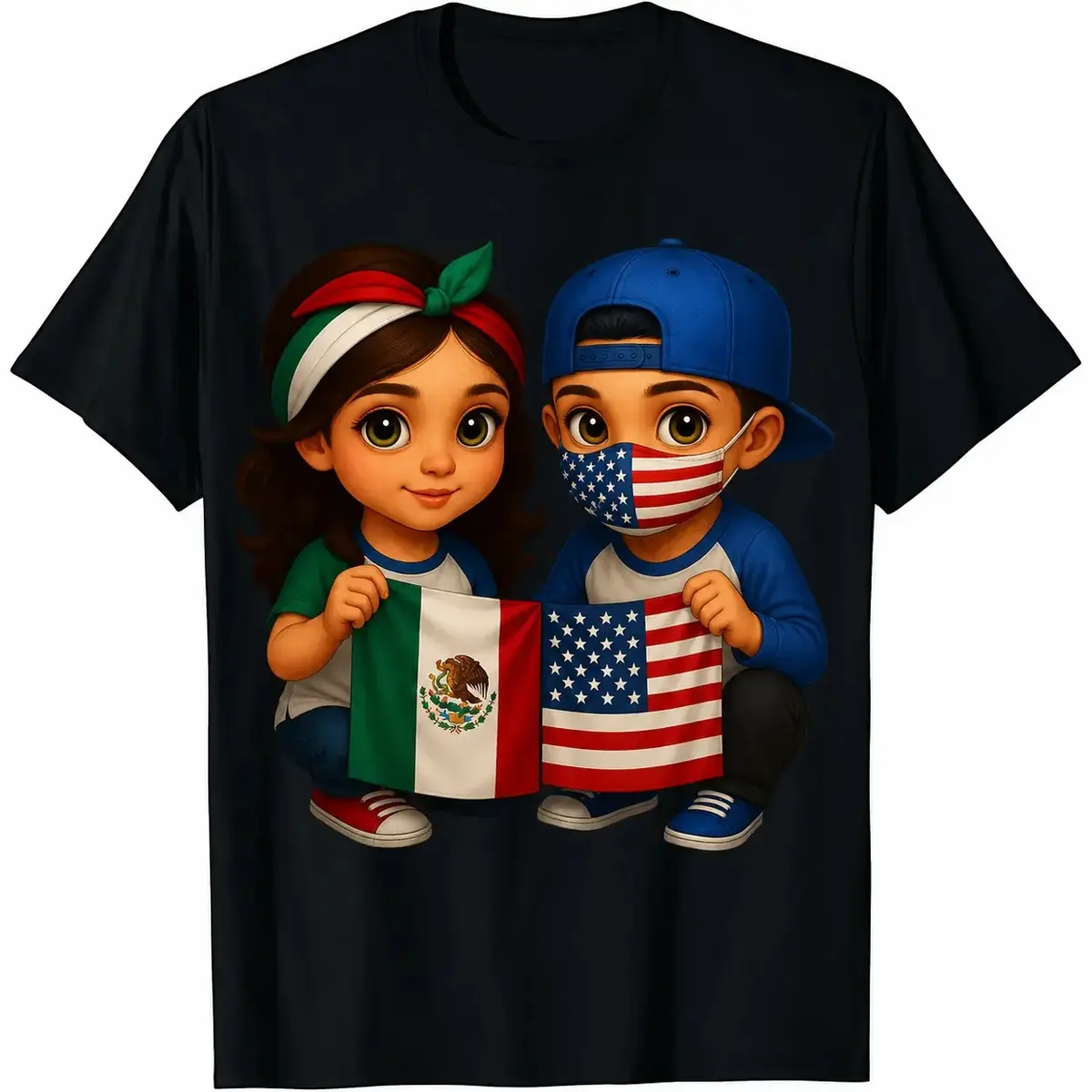 Graphic TShirts for Men with  Holding America or Mexico Flags Crewneck Casual Everyday Wear Soft Breathable Shortsleeve Knit Ideal for Daily Use outdoorfun, Relaxed Fit, OversizeCotton Menswear Graphic Crew Neck Top Womenswear Streetwear Crewneck Tshirt