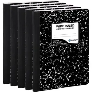 Enday Composition Notebook Wide Ruled (5 Pack) Hard Cover Marble Composition Notebook, 100 Sheets