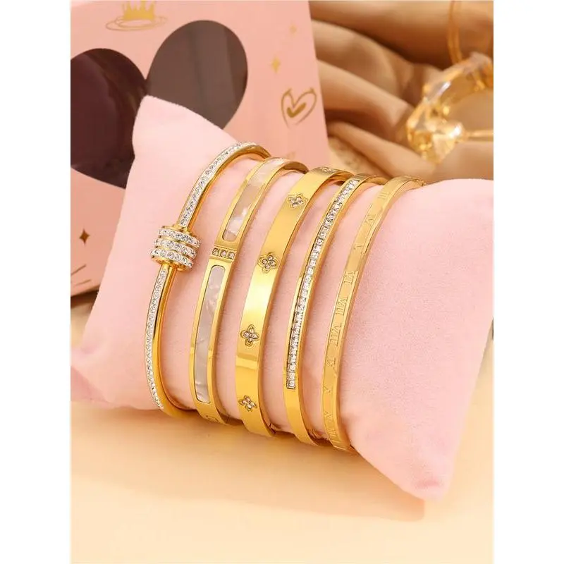 5-piece set of classic luxury 304 stainless steel bracelets paired with exquisite gift boxes, suitable for both men and women, perfect for daily use, vacation, and birthday gifts 5-piece set of classic luxury 304 stainless steel bracelets paired with exquisite gift boxes, suitable for both men and women, perfect for daily use, vacation, and birthday gifts