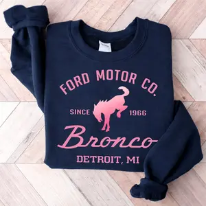 Ford Motor Bronco Pink Sweatshirt Women's Vintage Bronco Truck Graphic Crewneck Classic Car Lover Gift for Her Aesthetic Oversized Top Pink Ford Bronco Design