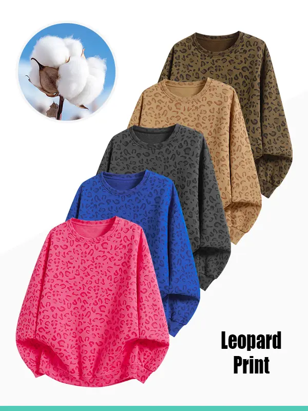 Unisex Leopard Print Crewneck Sweatshirt, Loose Fit Casual Long Sleeve Pullover Top, Trendy Animal Print Oversized Sweatshirt, Soft Comfortable Daily Wear Jumper for Men Women, Streetwear Fashion Basic Top for Autumn Winter