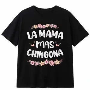 La Mama Mas Chingona Vintage Floral Graphic Tee Spanish Mom Mother's Day Retro Washed Cotton Unisex Oversized Crewneck Short Sleeve Streetwear Casual Fashion Top Perfect Gift For Latina Mom Daily Holiday Party Everyday Wear