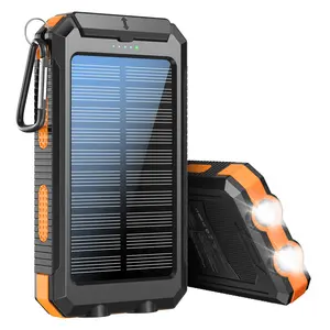 10000mAh Solar Portable Power Bank, Dual USB Output Port Charging, Waterproof External Battery Pack with Flashlight, Compass & Carabiner Compatible with iPhone, Outdoor Emergency Battery, Accessories, Portable Lithium Pack