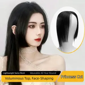 Real Human Hair Topper with Hime Cut Blunt Bangs High Root Lift Volumizing Top Piece Natural Front Hairline Invisible Lightweight for Women