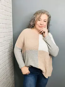 Easel Grey Color Block Knit Sweater Top Small