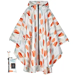 SALAMRA Fashion Hooded Rain Poncho Waterproof Raincoat Jacket with pocket for Women/Men/Adult