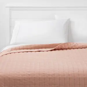Threshold Quilt Velvet Channel Tufted Solid Year-Round, Soft Blush, King