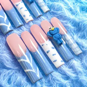 Love Scratch BLue Extra Long 4D Cartoon Handmade Press-on Nails