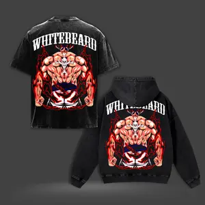 Edward Newgate Whitebeard - OP Pirates Anime Vintage Washed Oversize Heavyweight Cotton Graphic T-Shirt, Hoodie & Sweater Tee Back Print Strongest Man In The World Edition