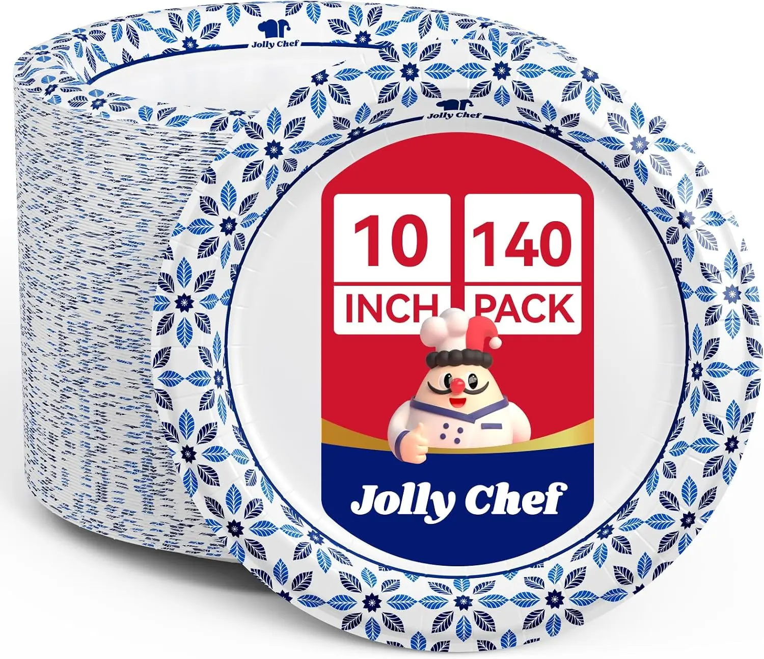 10-in Disposable Paper Plates, 140-Count Heavy-Duty Disposable Tableware, Soak-Proof & Cut-Proof for Everyday Use, Home & Festive Party Supplies