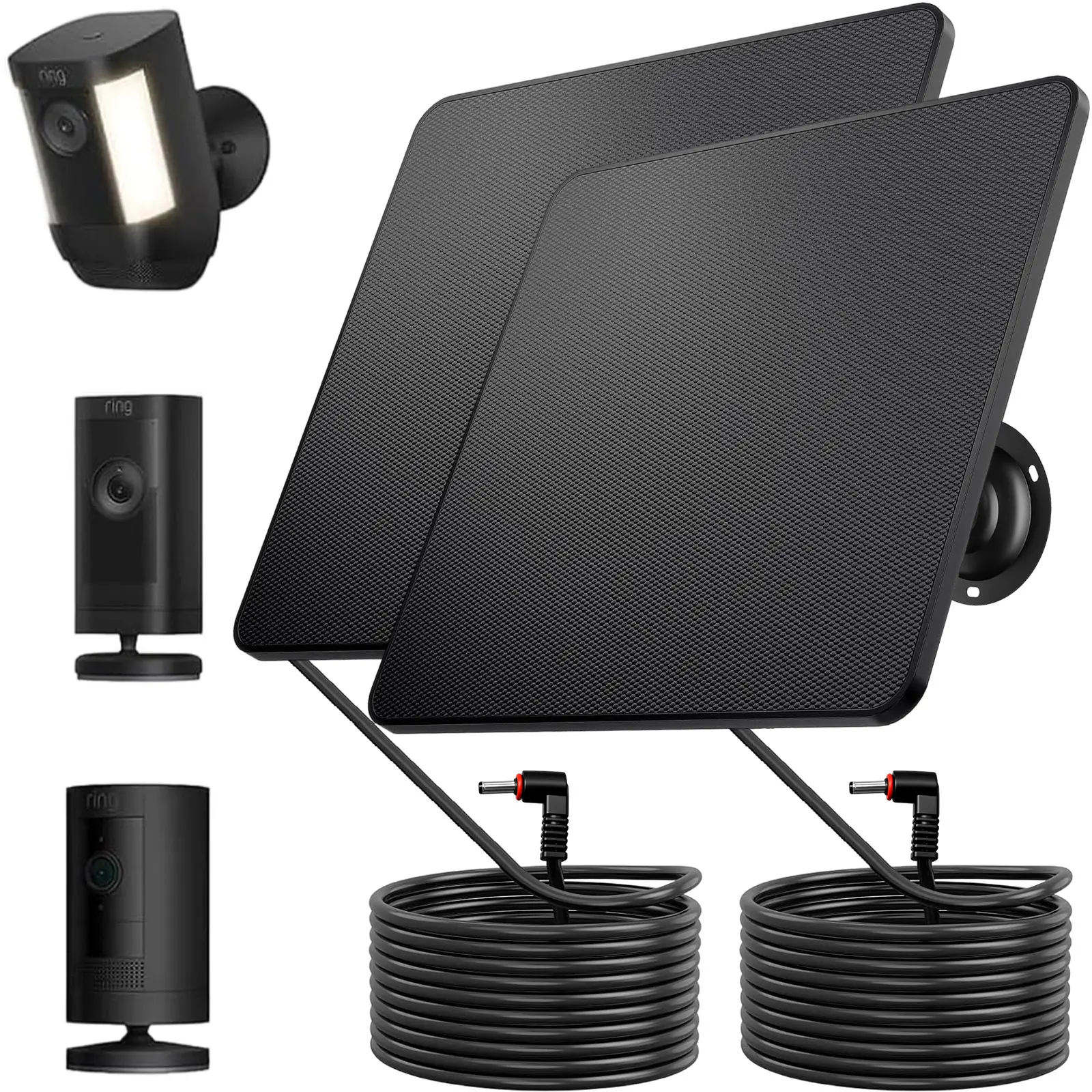 Solar Panel for Security Camera Compatible with Rechargeable Battery Adjustable Bracket 2 Pack, 2 Pack 5W Solar Ring Solar Charger Compatible with Ring Stick Up Cam Battery, Spotlight Plus & Pro Cam Battery, Barrel Plug to USB-C Adapter