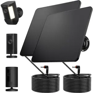 Solar Panel for Security Camera Compatible with Rechargeable Battery Adjustable Bracket 2 Pack, 2 Pack 5W Solar Ring Solar Charger Compatible with Ring Stick Up Cam Battery, Spotlight Plus & Pro Cam Battery, Barrel Plug to USB-C Adapter