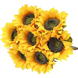 9Pack 19.7" Sunflower Artificial Bundles With Stems Bouquet Fake Plants UV Resistant Plastic Greenery Faux Outdoor Flower Plants No Fade For Garden Porch Window Box Decorating - Home Improvement. Decorative Fruit Ornaments