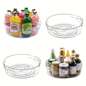 4pcs Lazy Turntable Organizer Set for Cabinets, Upgraded 11.5-Inch Transparent Lazy Turntable with Handle and Raised Edge, Rotatable Spice Storage Rack, Suitable for Kitchen, Pantry, Fridge, Bathroom, Dining Table