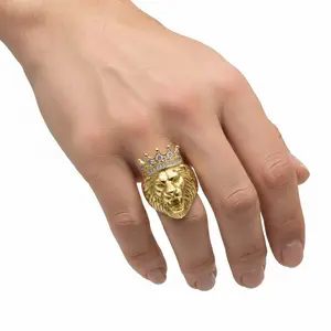 Men's ring with Lion design in 14k laminated gold, hypoalargenic.