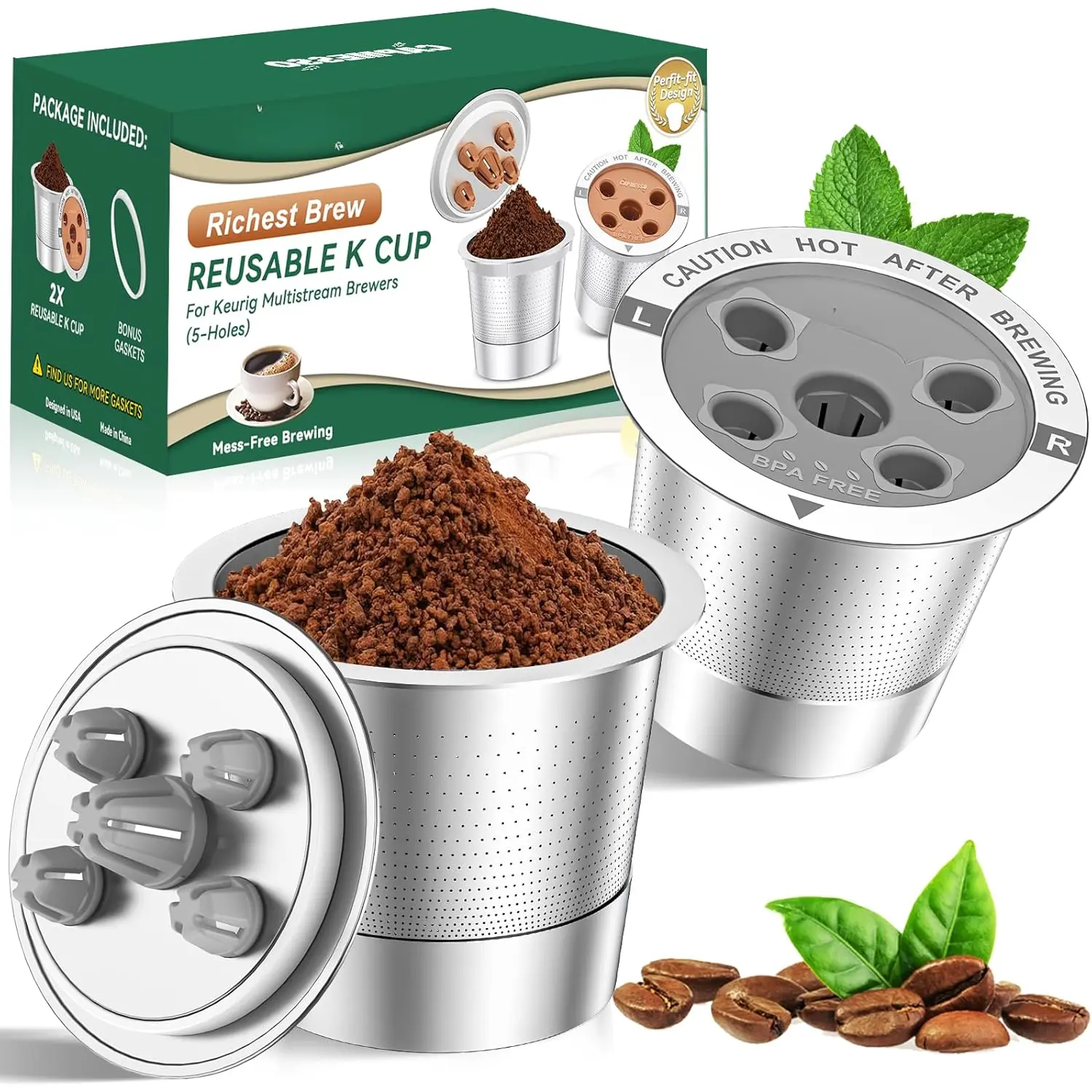 K Cups for : 2025  My K cup Metal Coffee Filter Refillable Coffee Pods with 5 Holes - for K /K Slim/K-Duo Gen2/K-Brew Chill with MultiStream Technology (2 Pack)