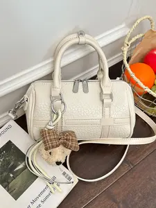 Women's Solid Color Zipper Bucket Bag, Simple Fashion Crossbody Shoulder Bag, Daily Use Travel Accessory, PU Leather