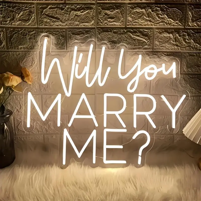 Will You Marry Me Neon Signs for Wall Decor Warm White LED Light Sign for Room Decor Light Up Sign for Birthday Party Wedding Decoration USB Powered Led Lighted Decorative Ambiance Lighting