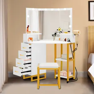 DWVO Vanity Set w/ LED Lighted Mirror Makeup Dressing Table Dresser Desk with Stool