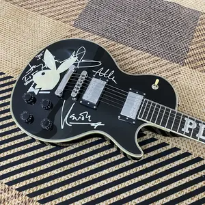 Graffiti Black guitar, letter pattern inlaid fingerboard, Chrome Hardware