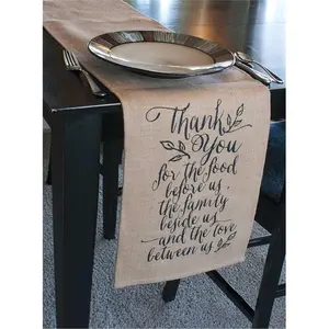 212 MAIN Jozie B 200045 Novelty Jute Table Runner - Natural Jute Fiber Woven Rectangle, 72x12 in, Gratitude Message Design for Kitchen Tables & Gift Giving