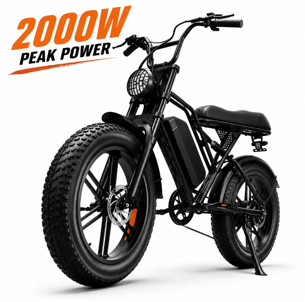 Adult Electric E-Bike, 2000W Peak Power, 29MPH Max Speed, 40-55 Mi Range, Full Suspension, 20"×4.0" Fat Tires, Removable 48V 15AH Battery, UL 2849 Certified