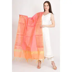 Tara Pink Dupatta with Orange Border