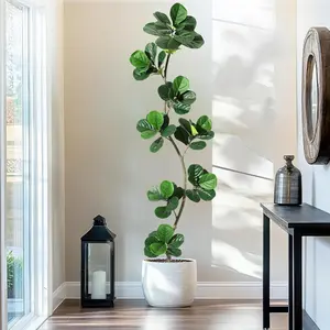 Garvee - Artificial plants of 183 cm, artificial Ficus Lyrata with white pot, large plastic plants for indoor and outdoor, rooms, interior decoration