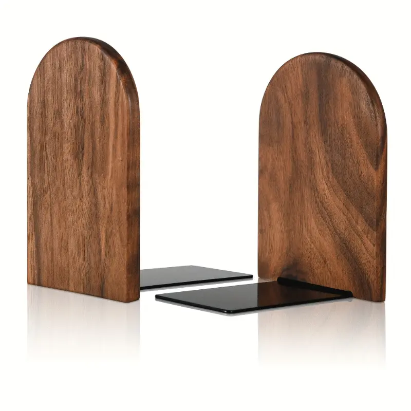 Book End Black Walnut Wood BookEnds Heavy Duty Book Stand Desk Organizer