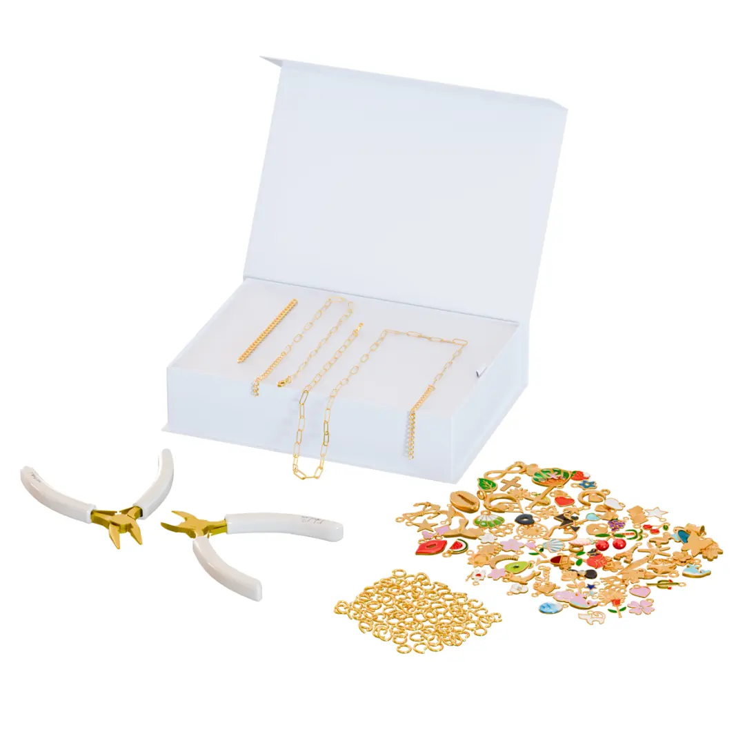 FabuLove Charm Jewelry Kit - DIY Necklace, Bracelet & Ring Set with 100+ Charms, Tools & Jump Rings | Personalized Accessories for Women | Fun Craft Activity for Friends