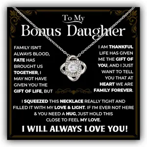 Bonus Daughter Necklace From Stepdad, Step Daughter Gift From Stepmom, Stepdaughter Necklace From Step Dad, Christmas Birthday Anniversary Necklaces With Message Card For Stepdaughter