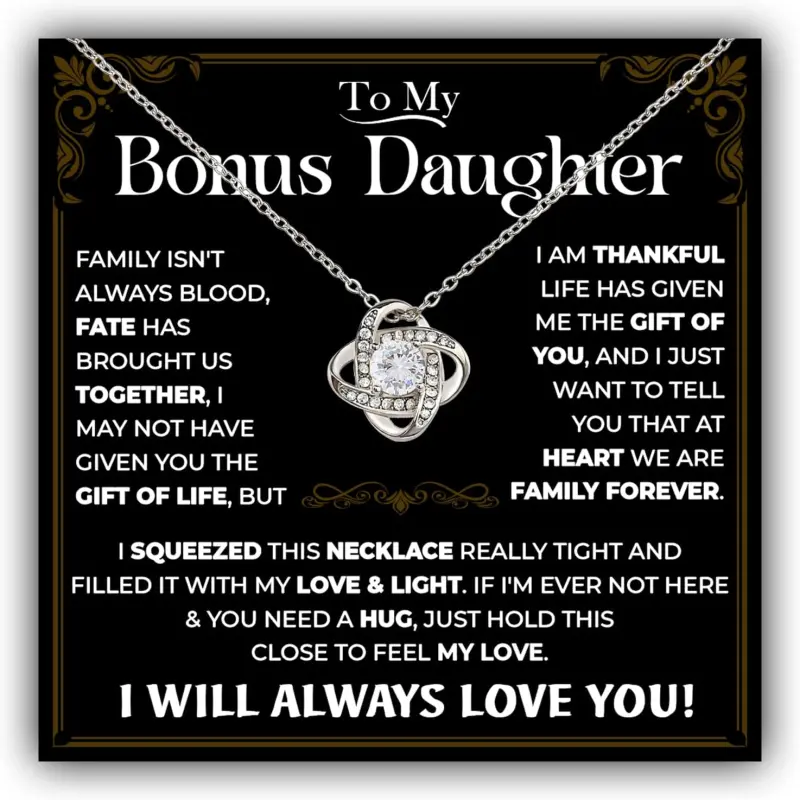 Bonus Daughter Necklace From Stepdad, Step Daughter Gift From Stepmom, Stepdaughter Necklace From Step Dad, Christmas Birthday Anniversary Necklaces With Message Card For Stepdaughter