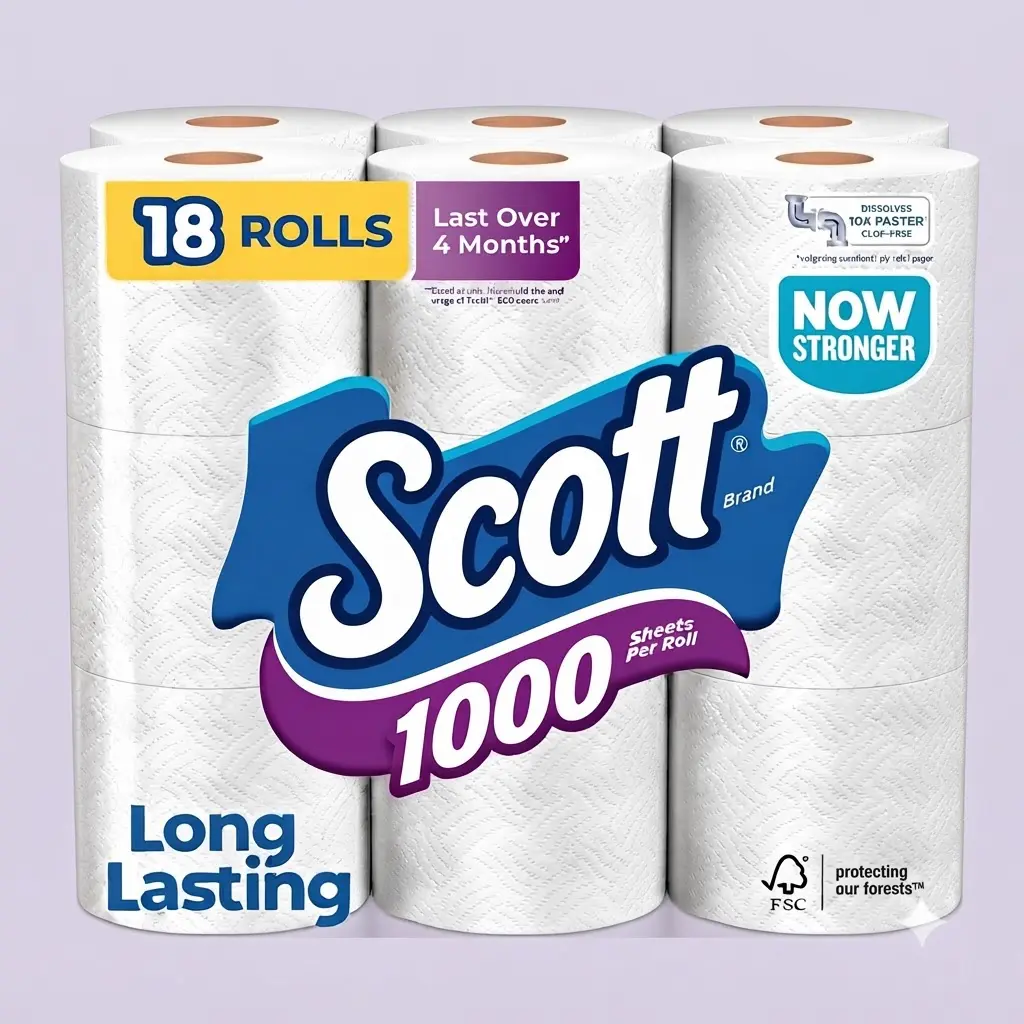 Scott 1000 Toilet Paper 18 Count 1000 Sheets Per Roll 1 Ply Septic Safe Long Lasting Family Household Bathroom Tissue