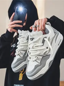 Men's Casual Bootlace Worm Lace Up Skate Shoes, Summer Outfits 2024 Letter & Patched Design Low Top Skate Shoes, Contrast Mesh Design Platform Shoes, Sneaker