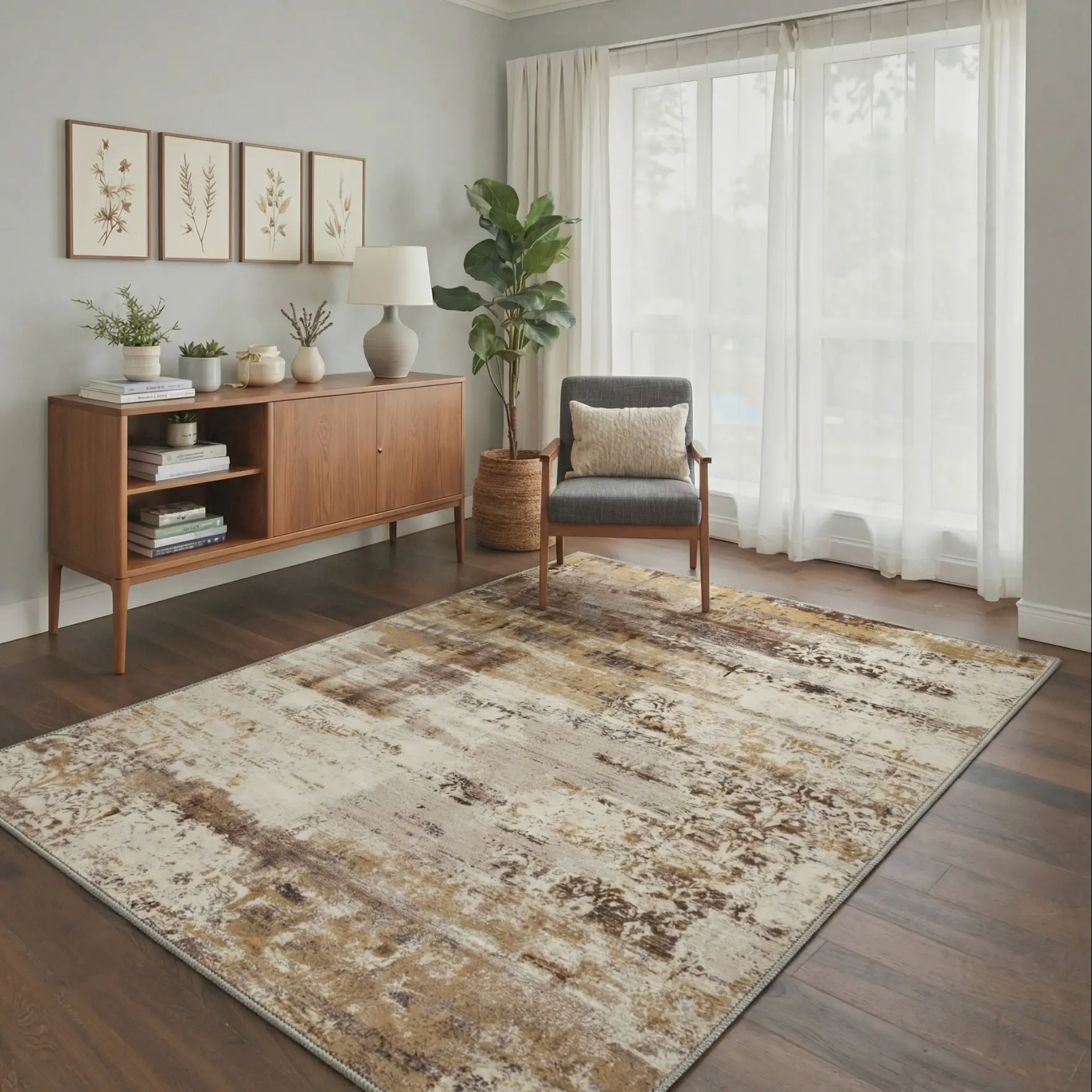 【Back To School】GENIMO Abstract Print Area Rug, Washable Low-Pile Lightweight Non-Slip for Living Room, Bedroom, Home Office - Rugs for Bedroom, Abstract Print Area Rugs