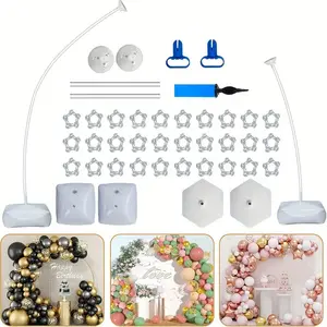 White Curved Balloon Holder Kit 2.5M And 1.5M - DIY Free Bending Shape, Sturdy Holder With Base, Elegant Decoration, Suitable For Weddings, Showers, And Parties