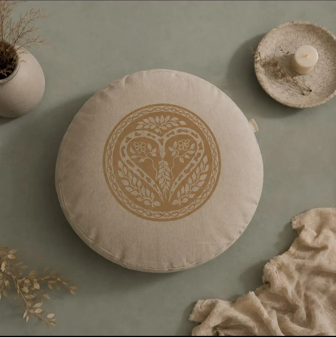 13" Round Buckwheat Zafu Meditation Cushion - 100% Cotton Household Textile Cushion Accessory