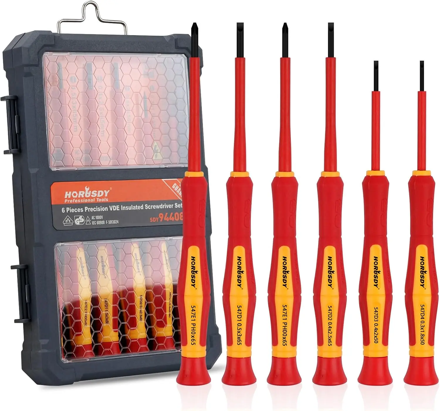 HORUSDY 1000V Rated 6-Piece Mini Insulated Screwdriver Set for Computers, Magnetic Tip Mini Set with Slotted (1.8, 2.0, 2.5, 3.0 mm) & Phillips (PH00, PH0) Bits