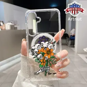 Compatible with Galaxy S24 Plus S25 S23 FE S22 Ultra S22+ Magnetic Case Mystery Bouquet Pattern Acrylic Back Silicone Edges Four Corner Anti Fall Airbag Phone Cover for Girl