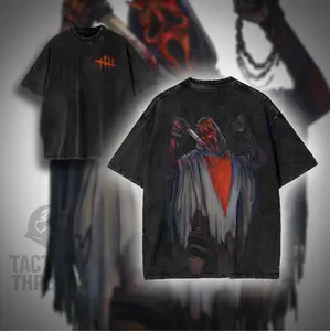 Dead By Daylight Ghost Face Tee – Washed Cotton Menswear Top | Smooth Streetwear Prints for Man, Casual Classic Gaming Style Crewneck Crewneck T-Shirt