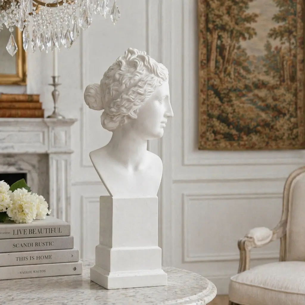 Antique Neoclassical Natural Plaster Venus de Medici Bust - Iron Home Decor Statue for Living Room, Sideboard Accent, Kings' Home Supplies