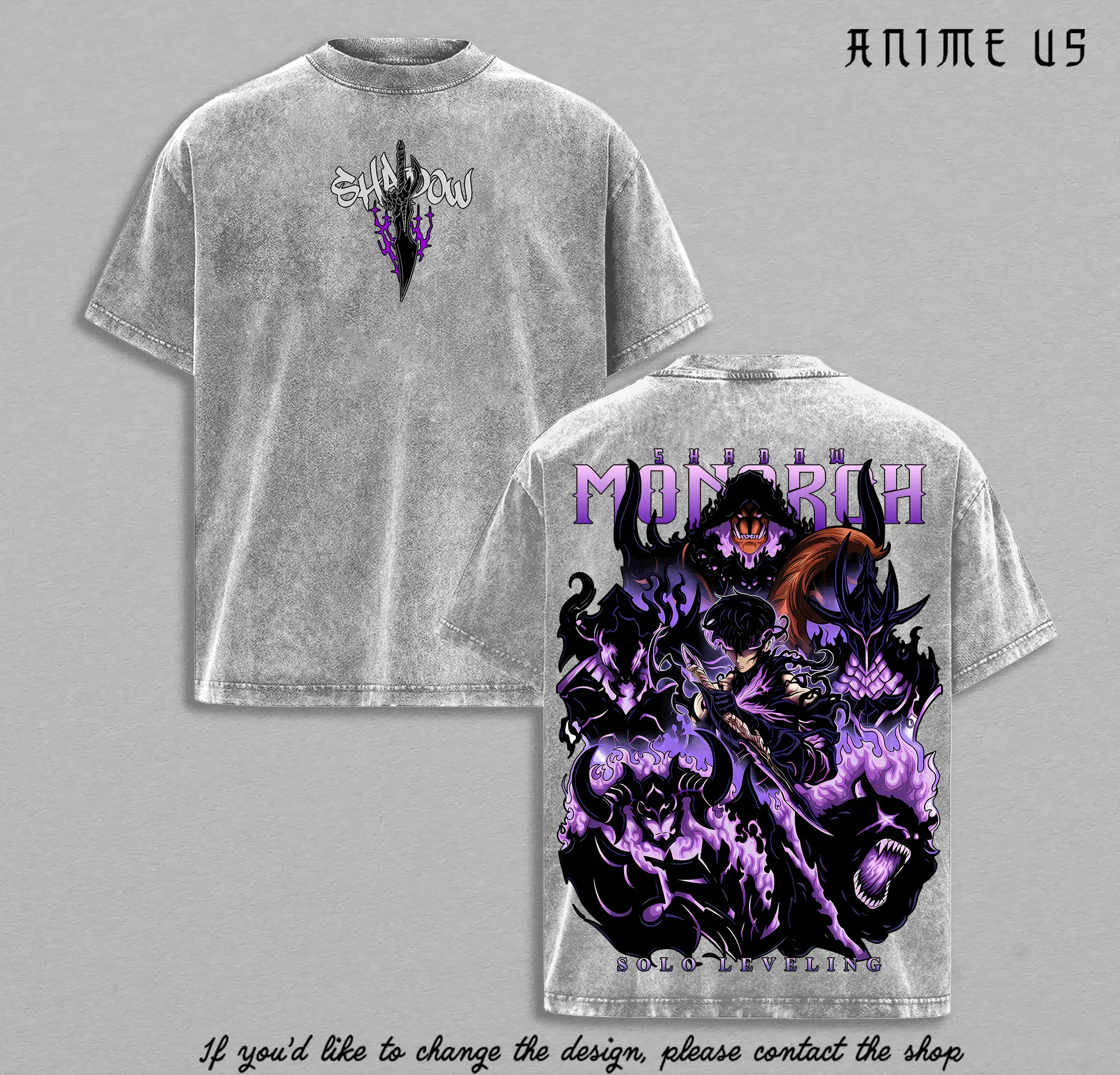 Shadow Monarch Anime Tee | Inspired by Solo Leveling & Sung Jinwoo’s Power | Dark Purple Graphic Streetwear | Awaken Your Shadows with Epic Art & Bold Design | Oversized Vintage Wash Shirt