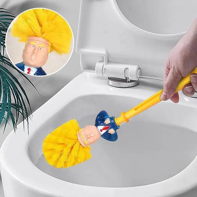 Funny Donald Prank Toilet Brush with Holder and Base, ABS Material Toilet Scrubber, Humorous Bathroom Accessory for Home Use, With Base, Hotel Bathroom