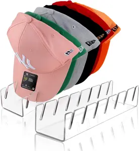 JMILYJW 2-Pack 1-Layer Rectangular Acrylic Hat Rack - No-Install Space Saver, Home Decor, Bedroom Organizer for 14 Baseball Caps