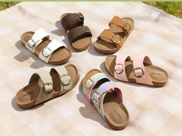 DREAM PAIRS Girls Boys Slides For Kids Non-Slip with Adjustable Straps for Indoor & Outdoor Toddler Little Kid/Big Kid