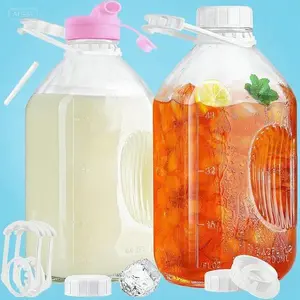 Heavy Duty Glass Pitcher with Reusable Airtight Lid - 2 Qt Milk Container with Handle & Measurement Lines - Durable Water Jug for Refrigerator Storage, Leakproof Screw Top Design