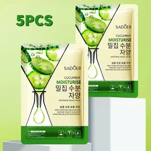 SADOER 5-Pack Cucumber Facial Masks, Non- Greasy Moisturizing Skincare, Deep Hydration, Latex-Free, Unscented, Suitable for All Light Beige Types, Unisex Adult